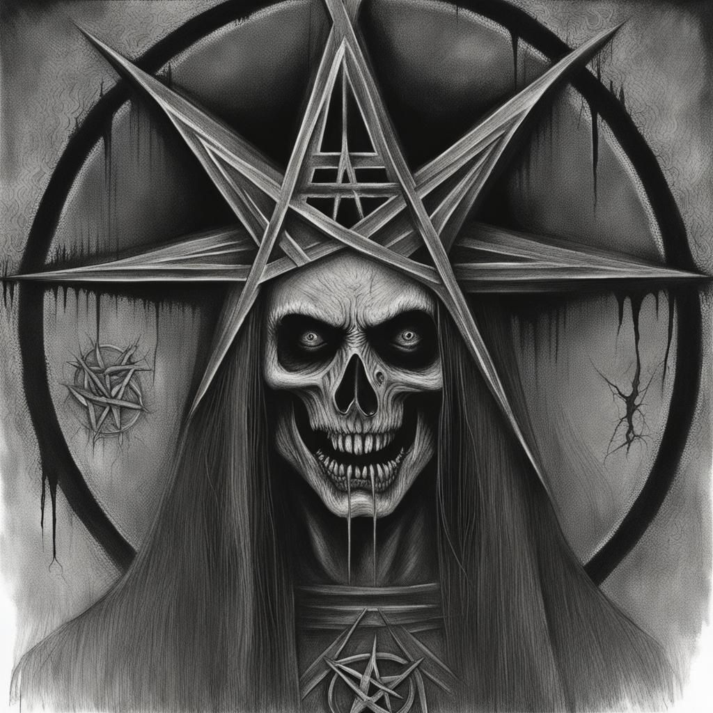 Infernal Face and Pentagram in Dark Art Style
