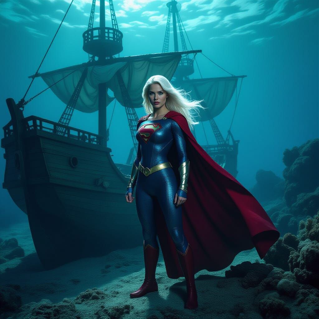 Silver-Haired Super-Girl Guards Sunken Pirate Ship