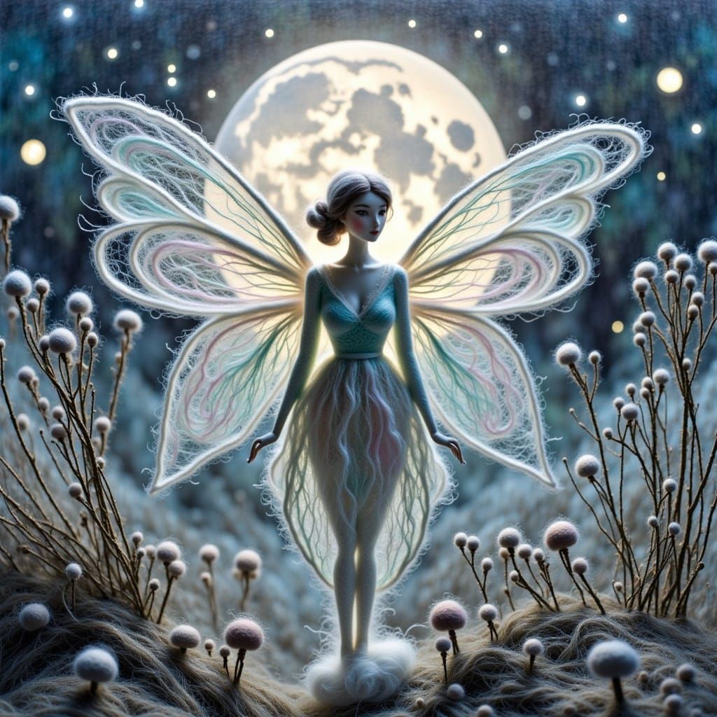 Opalescent Winter Fairy Under Full Moon