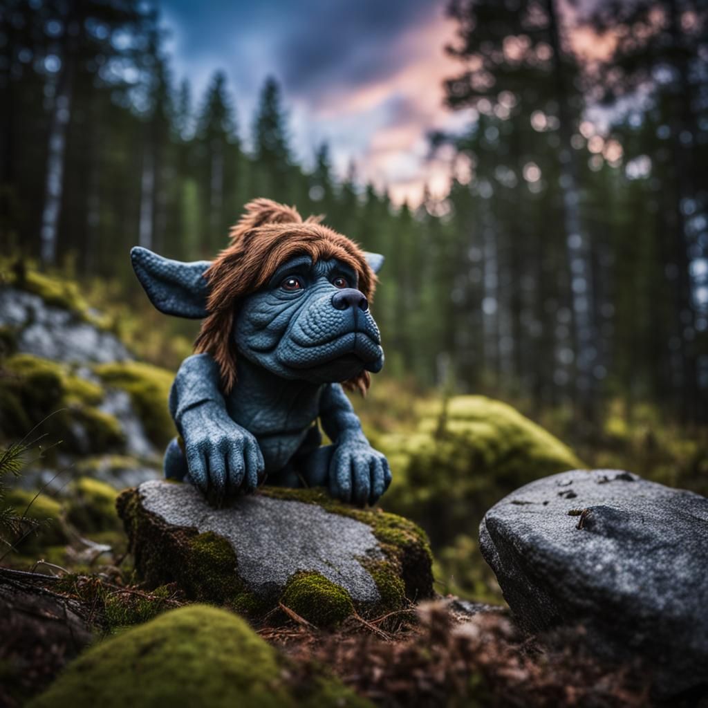 Scary Cute Troll in Dark Norway Forest