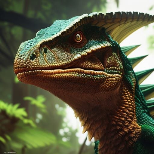 Velociraptor Portrait in Jungle with Dramatic Lighting
