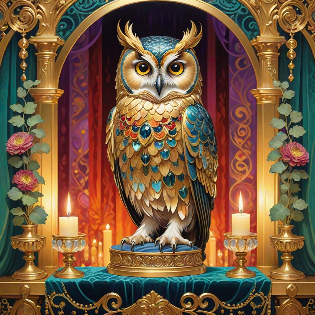 Crystal Owl in Luxurious Gilded Setting