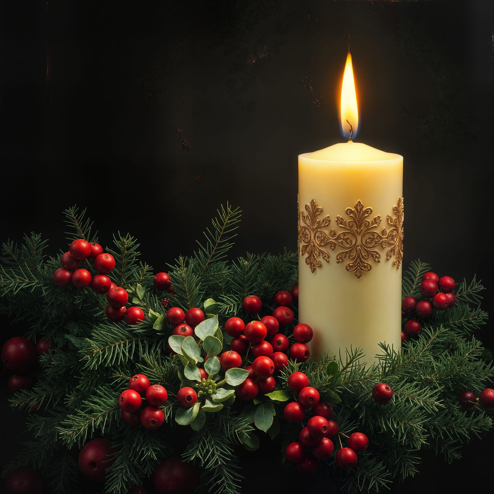 Winter Holiday Candlelit Scene in Soft Focus