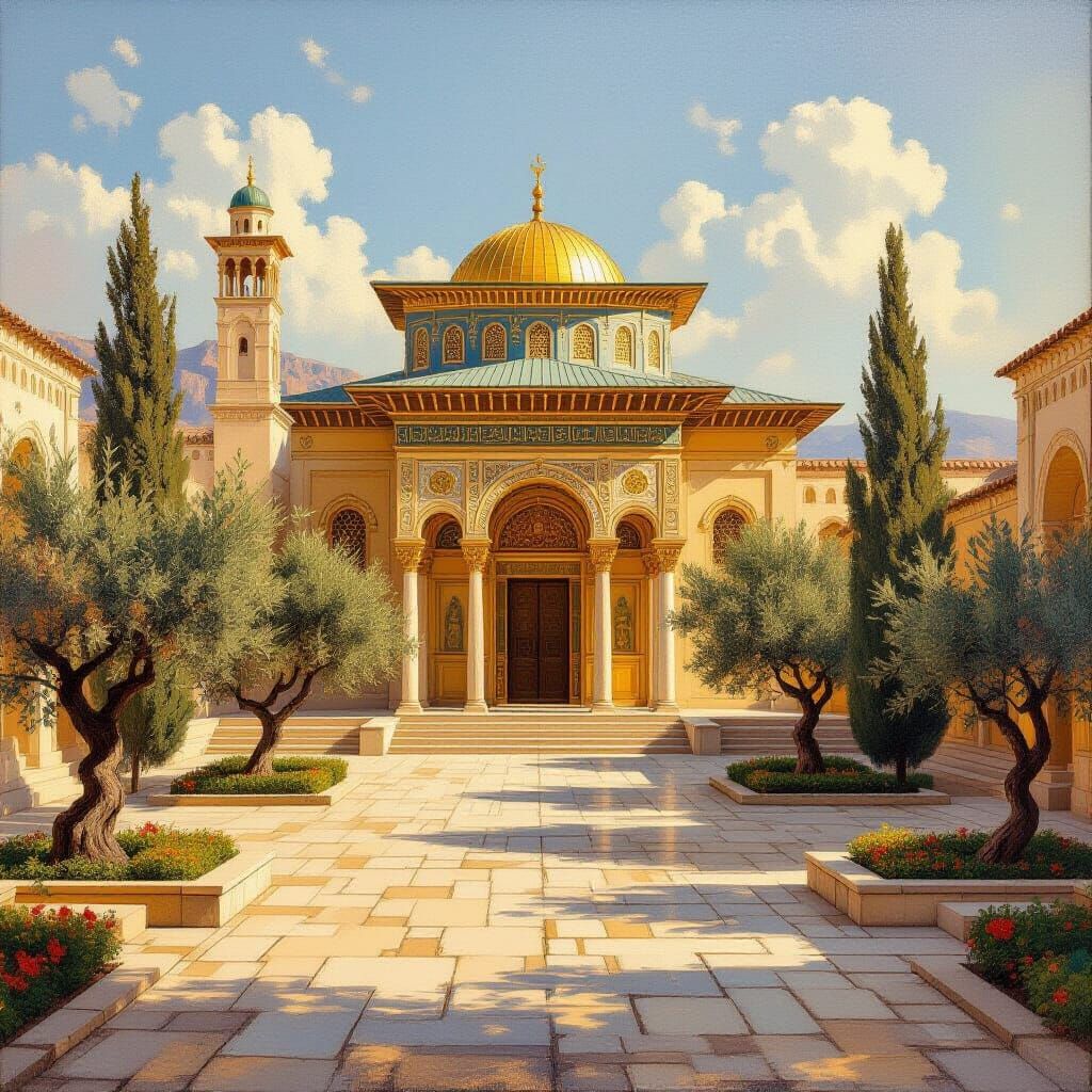 Majestic Jewish Temple Oil Painting in Classical Style