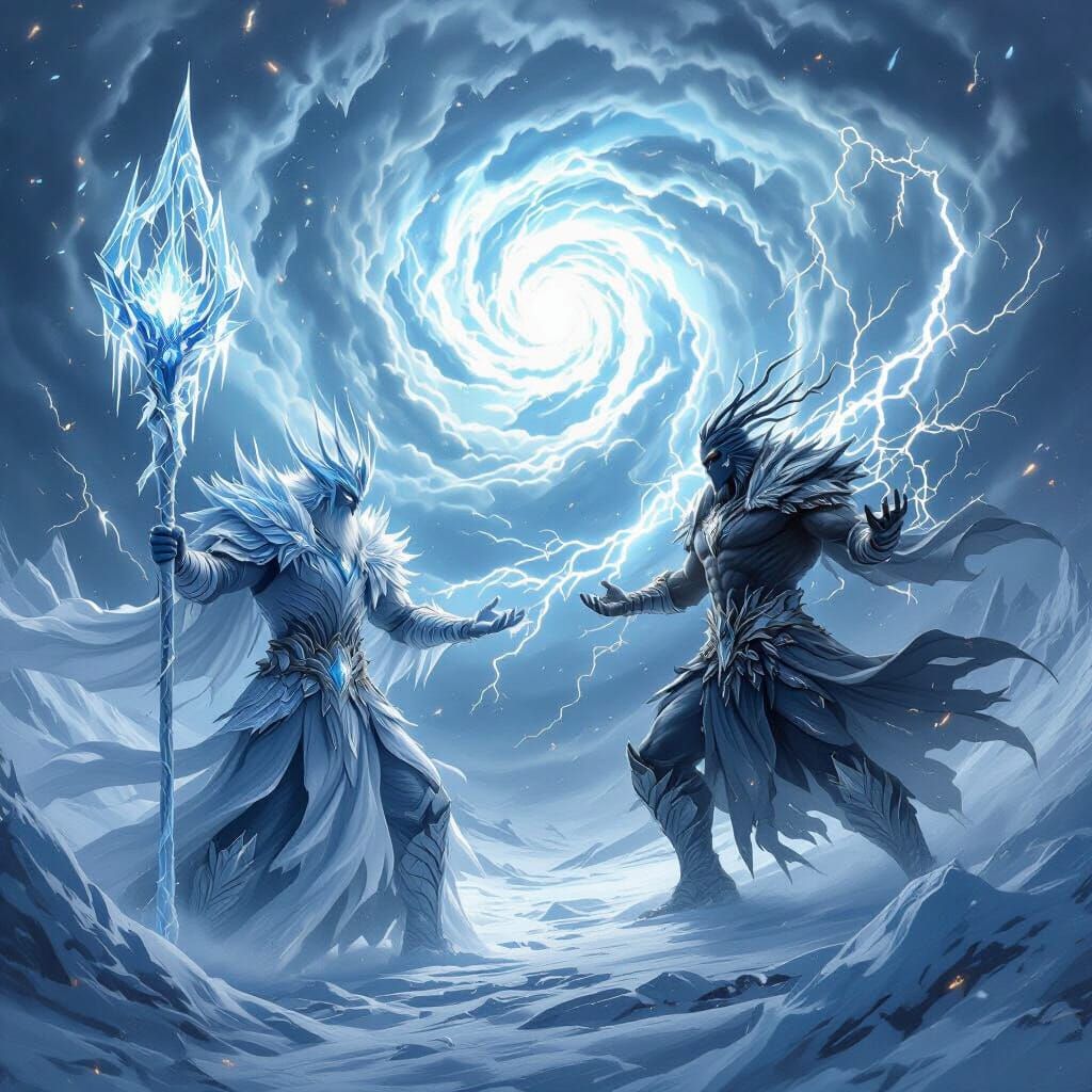 Ice God Battles Lightning God in Epic Fantasy Art