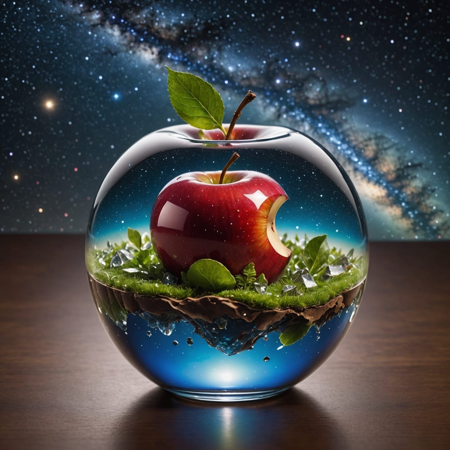 Galaxy Within an Apple Glass, Surreal Macro Composition