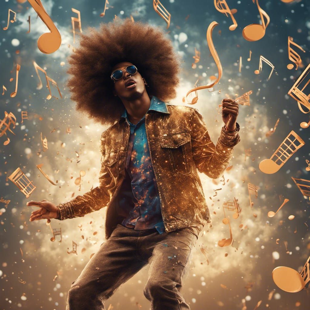 Rapper on Stage with Falling Musical Notes