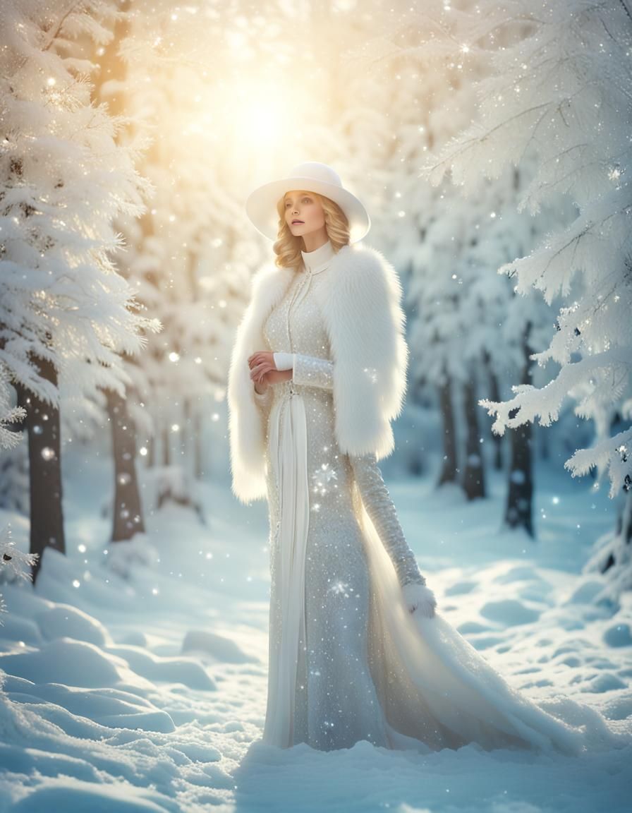 Whispering Winter Goddess in Ethereal Icy Splendor