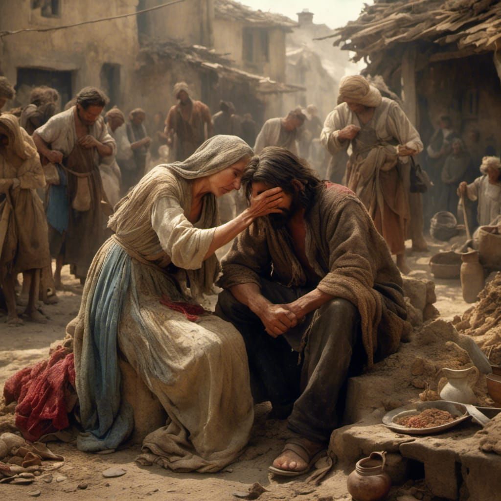 Jesus Comforts a Woman in Hyperreal Style