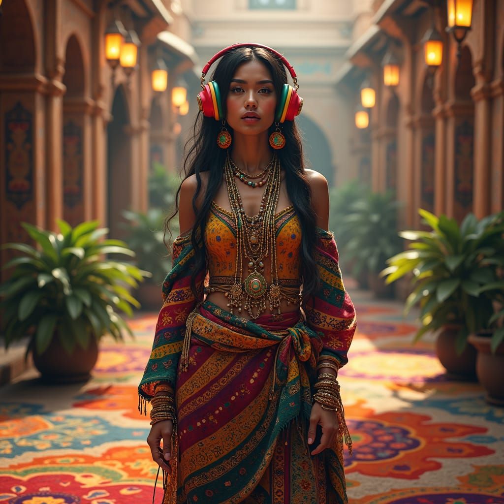 Iranian Art Vendor Listening to Rasta Music