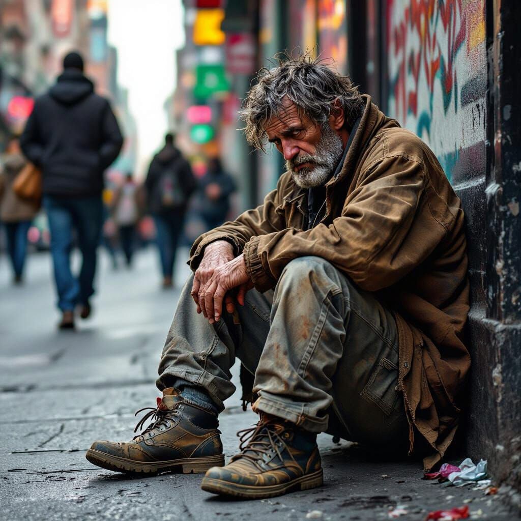 Homeless Man Ignored by Rushing Crowd