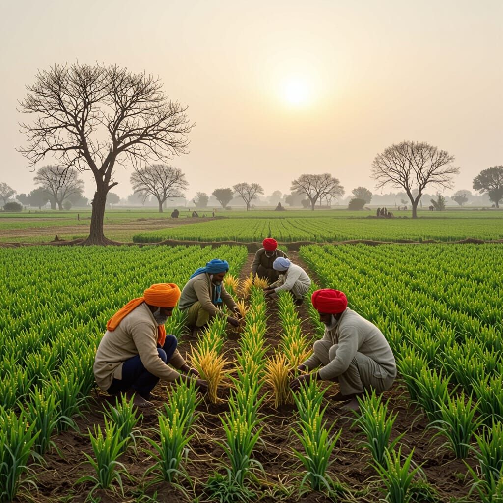 Winter Wheat Sowing in Rural India, Impressionistic Style
