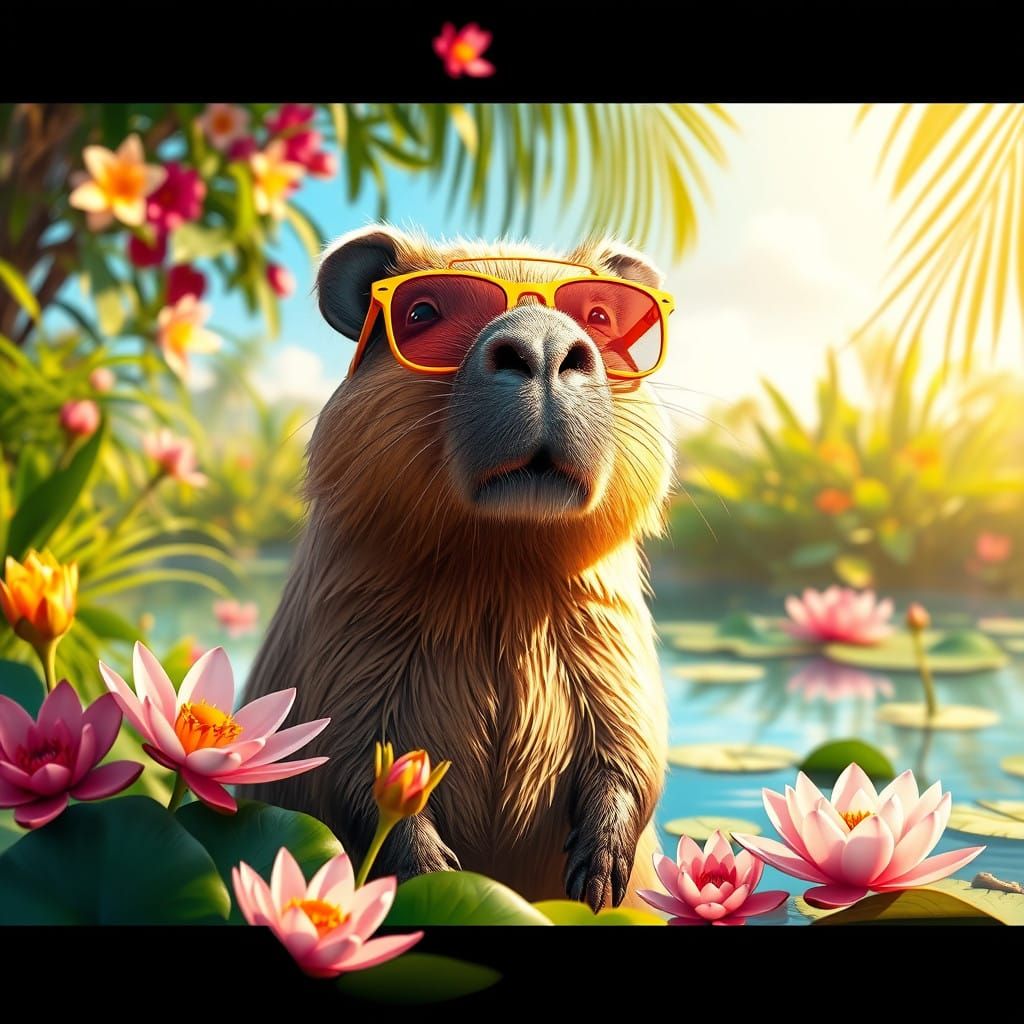 Surreal Capybara in Sun-Kissed Paradise, Rendered in Matte P...