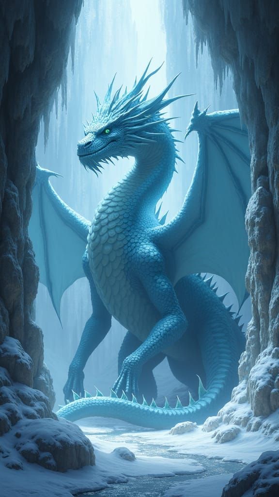 Icy Dragon Frost-Wyvern Hybrid in Frozen Dungeon
