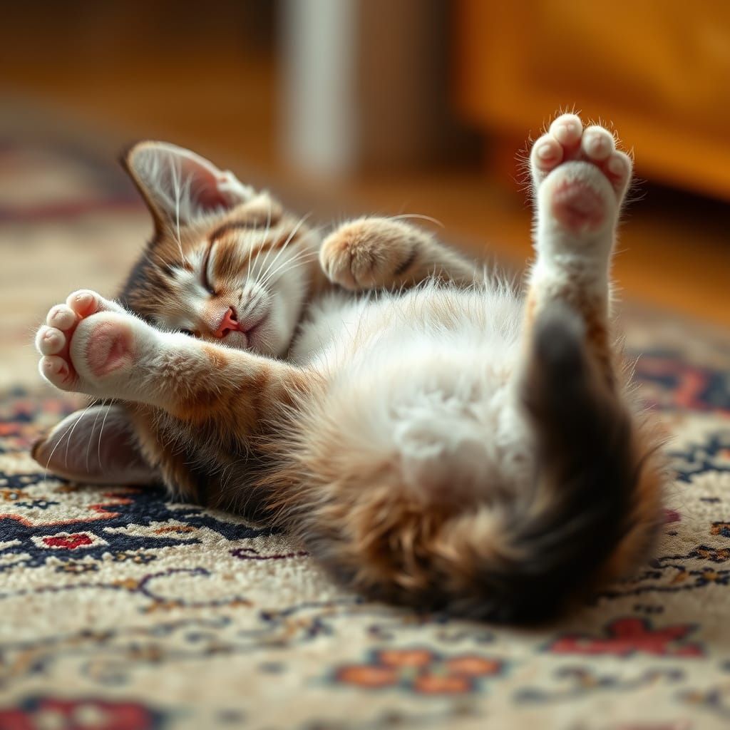 Cute Kitten Sleeping on Back with Paws in Air