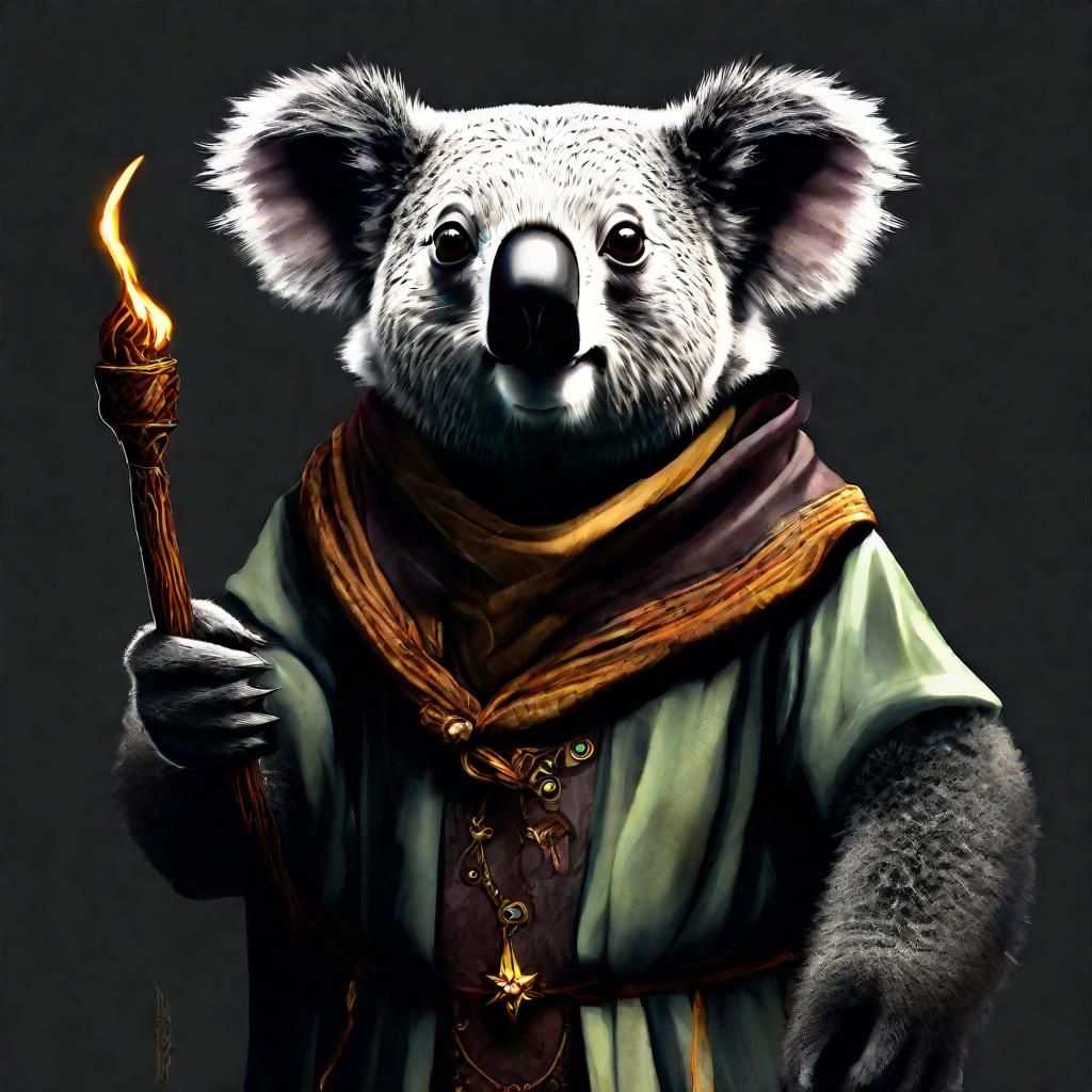 Anthropomorphic Koala Wizard Character