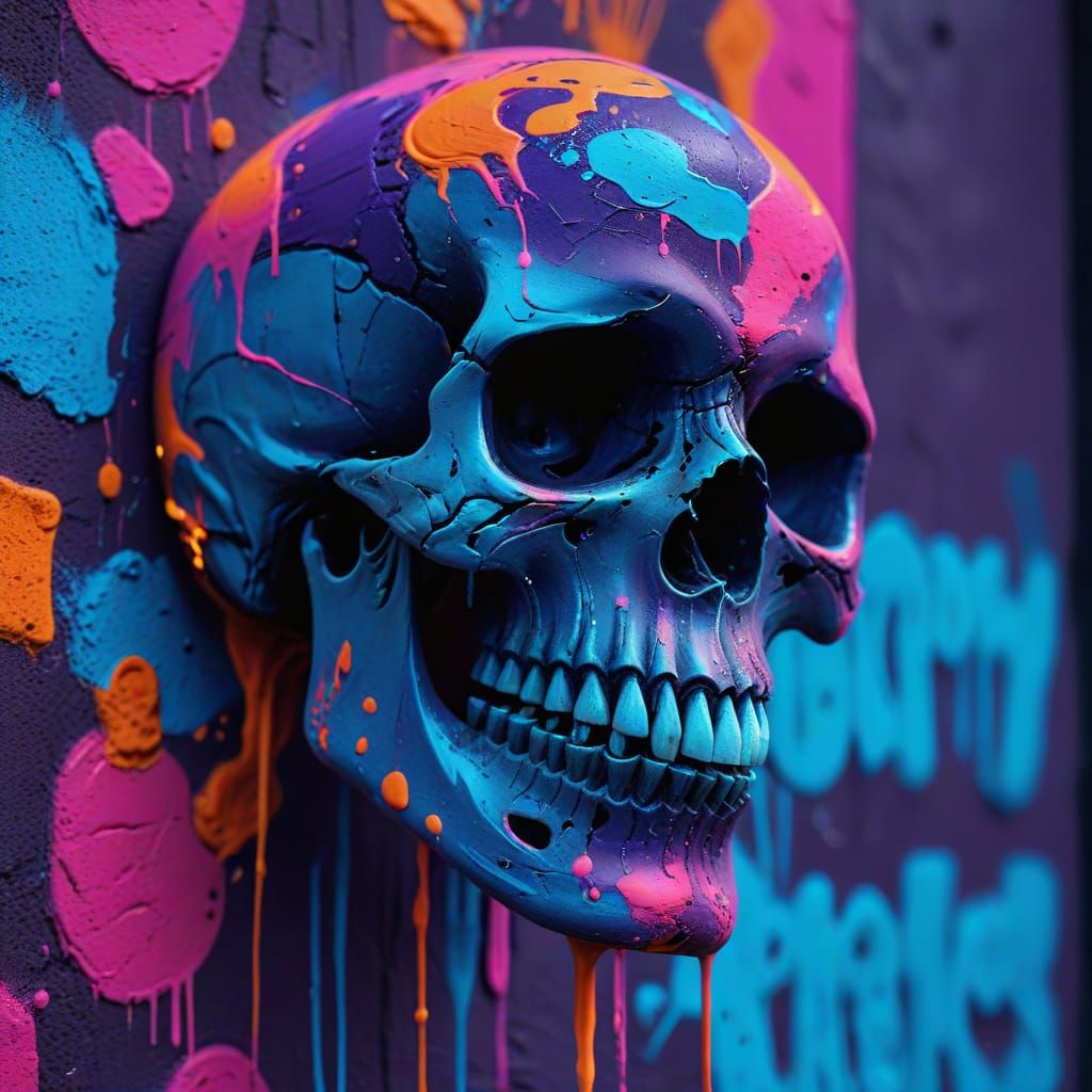 Vibrant Fauvist Graffiti Moon Skull
