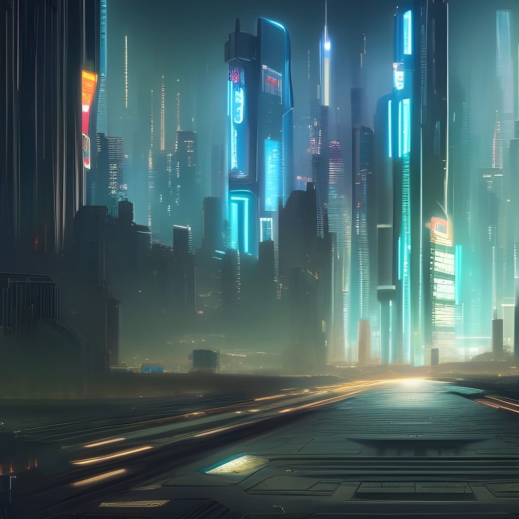 Cyberpunk City Entrance: Detailed Matte Painting
