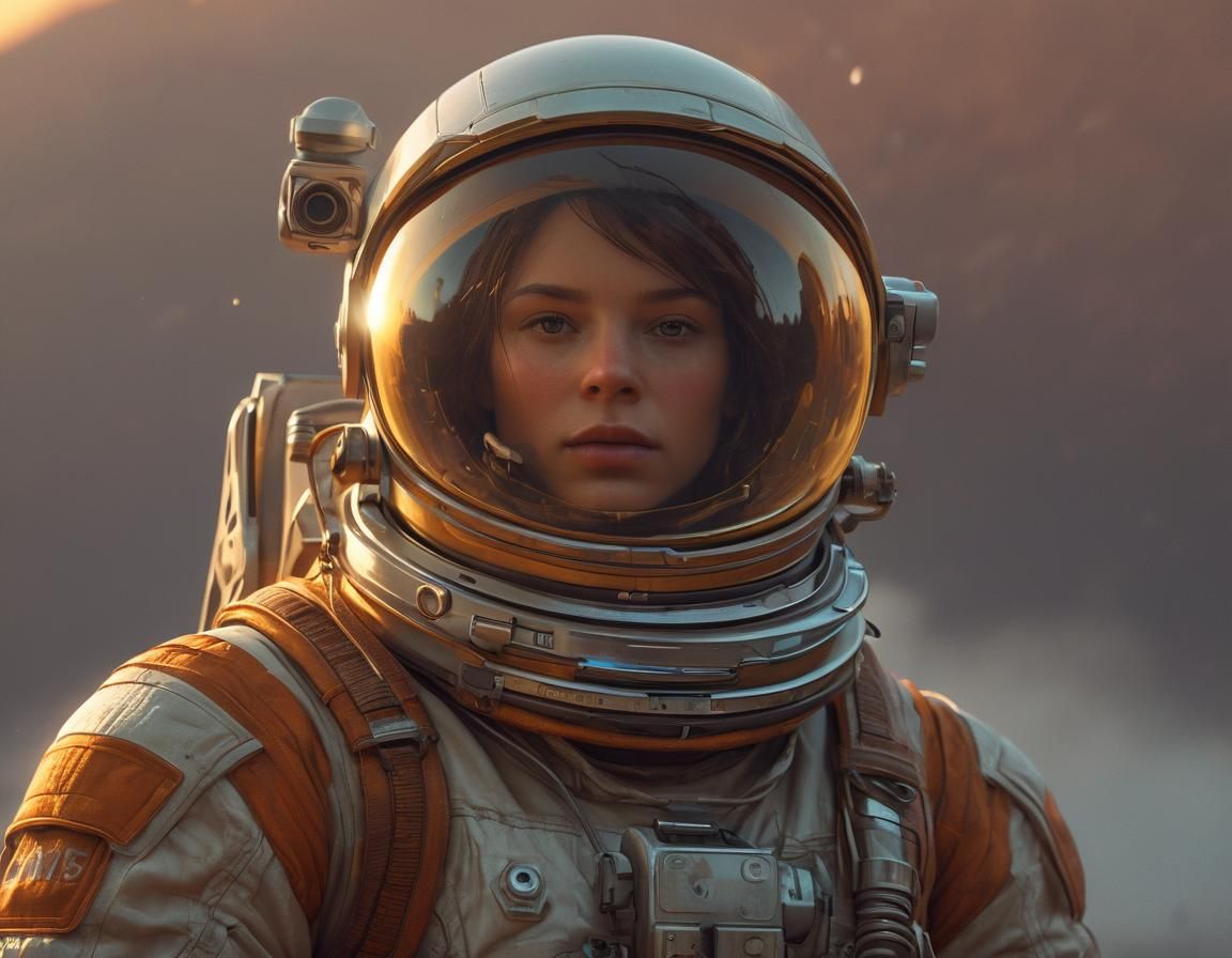 Astronaut Portrait on Exoplanet in Art Nouveau Style