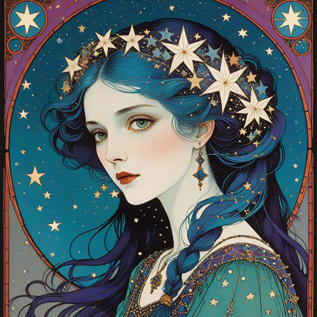 Stunning Art Nouveau Goddess Among the Stars