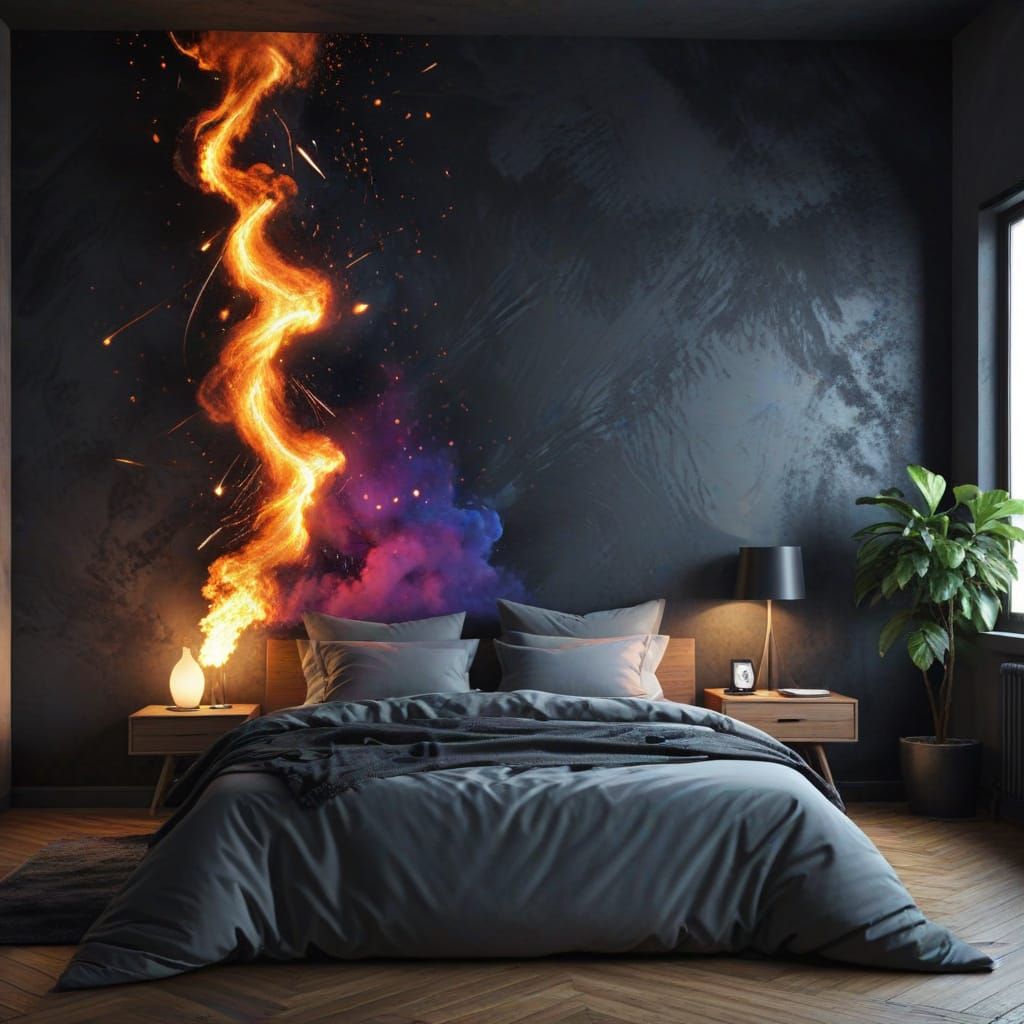 Explosive Suave: A Stylish Bedroom Background