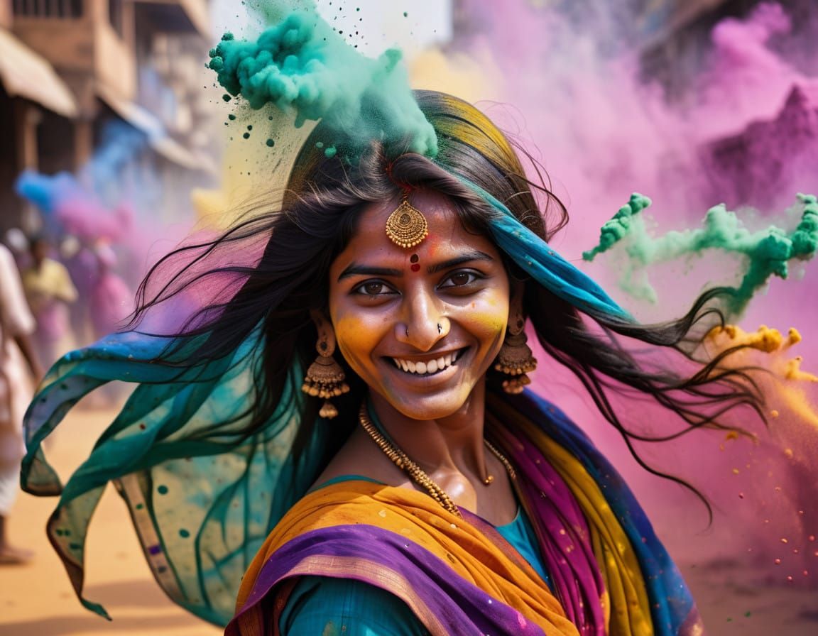 Vibrant Holi Celebration in Colorful Splendor