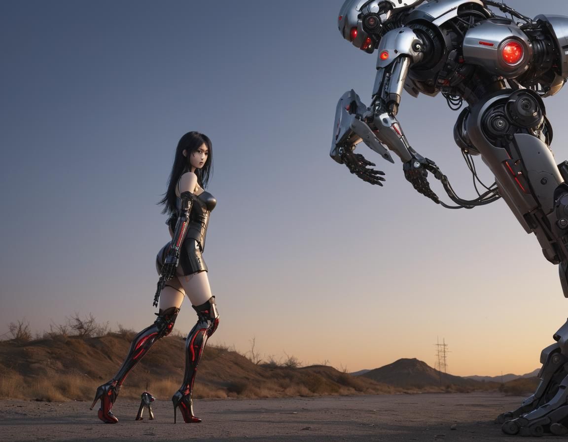 Futuristic Fembot with Red Glow Eyes