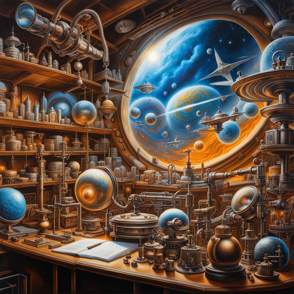 Vibrant Science Fantasy Airbrush Painting of Instruments