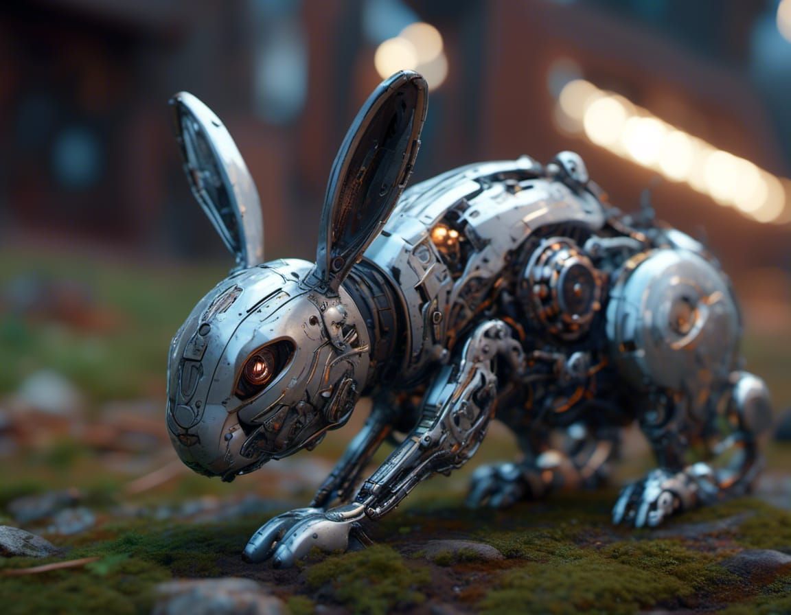 Cyborg Rabbit with Intricate Mech Details