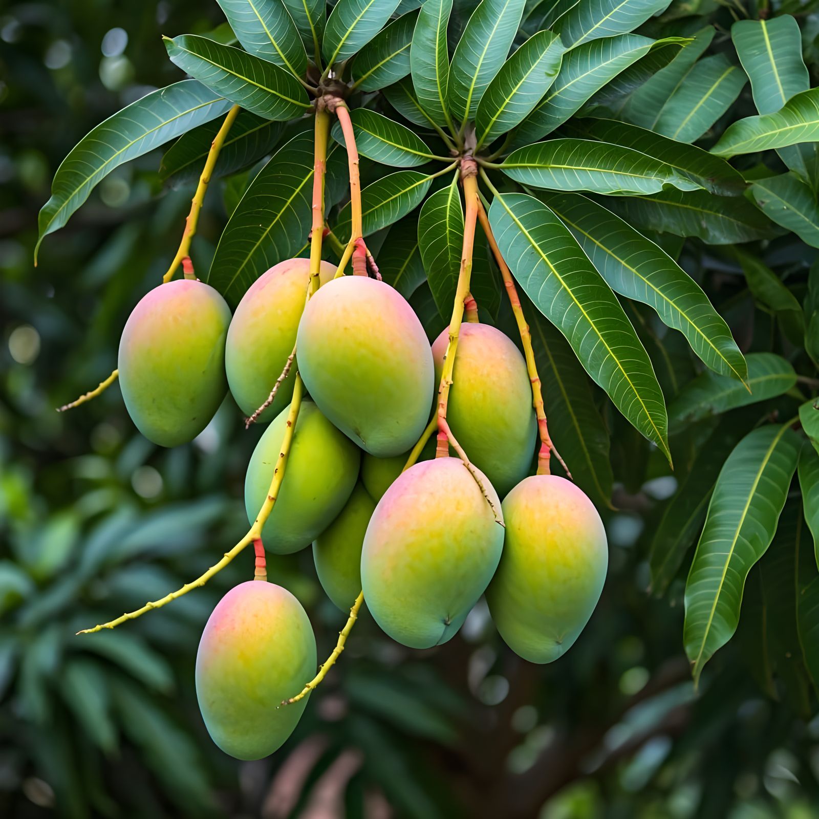 Lush Mango Grove with Ripe Fruits at Noon