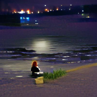 Lonely Woman Contemplates the Shoreline