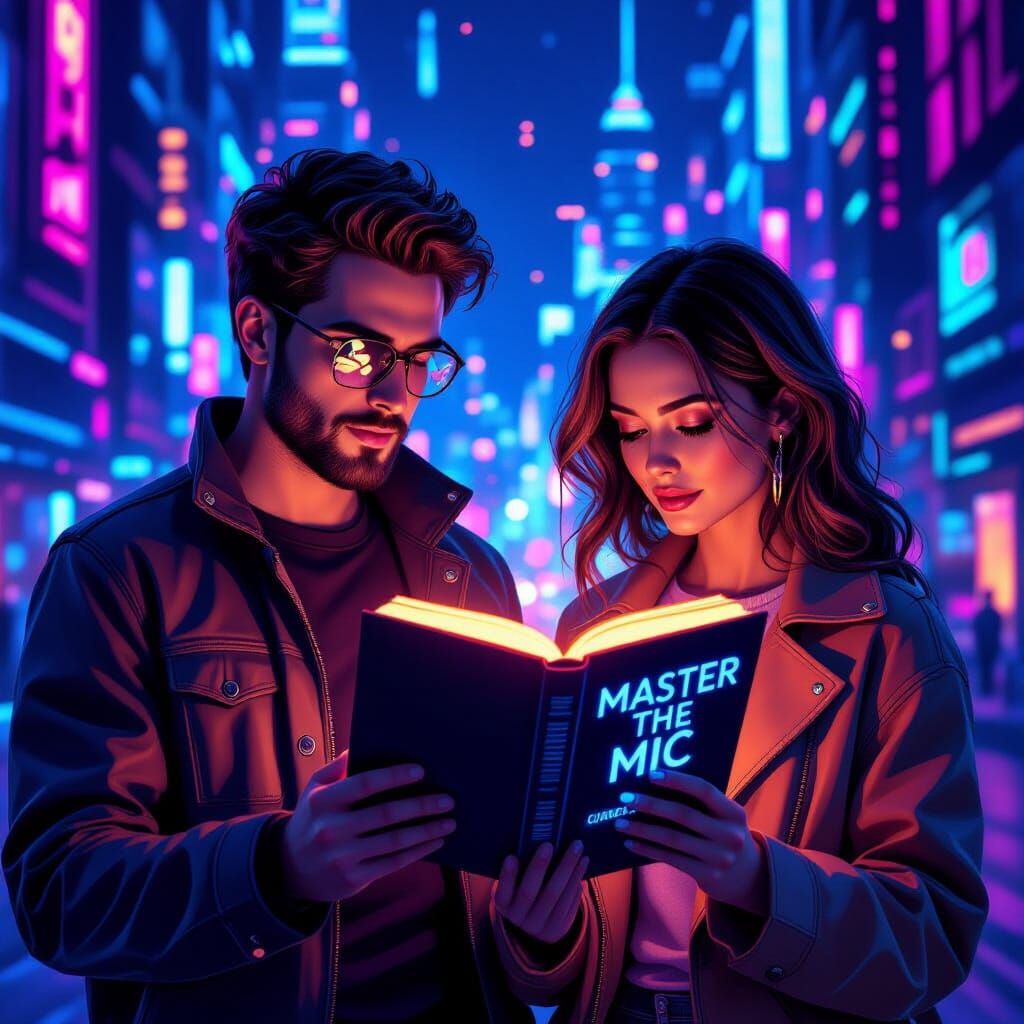 Cyberpunk NFT: Couple Views "Master the Mic" Book
