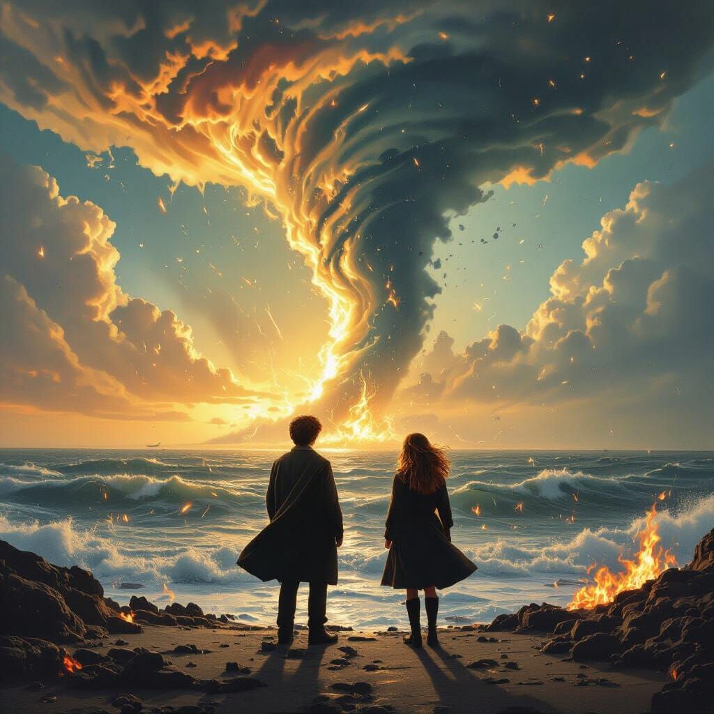 Weasley and Granger Face Tornado, Dali Style