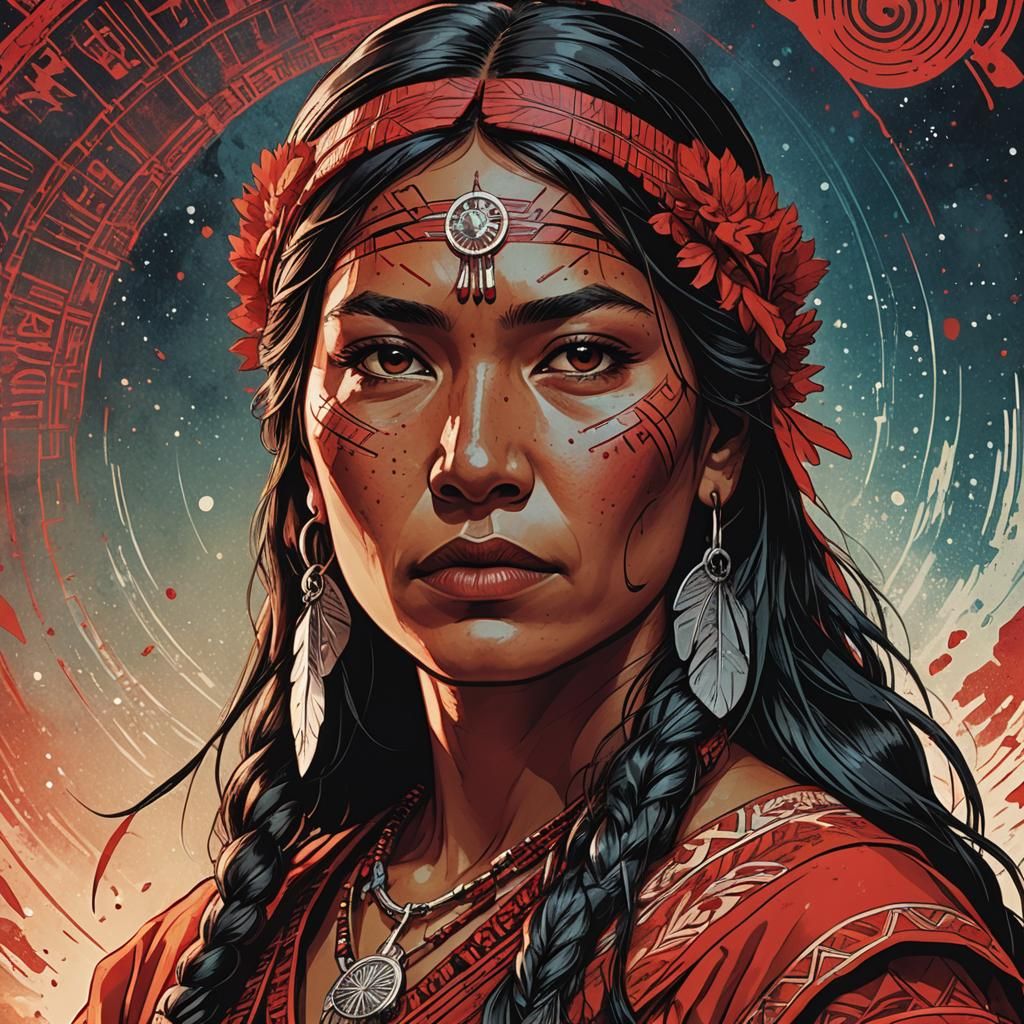 Native Woman Portrait in Comic Book Style