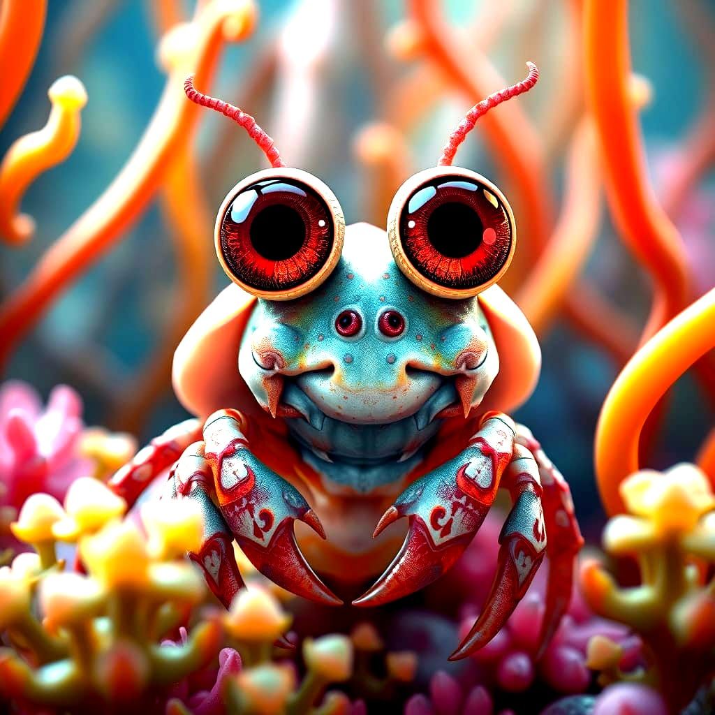 Whimsical Underwater Realm with Anthropomorphic Crayfish