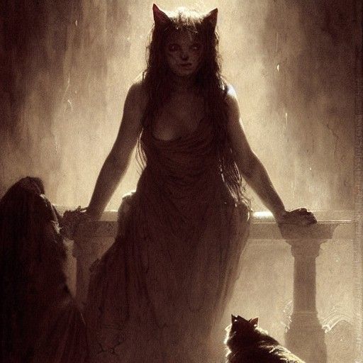Terrifying Cat Girl from Hell: Gothic Horror Art