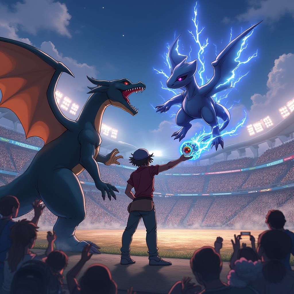 Anime-Style Pokémon Battle at the League Stadium