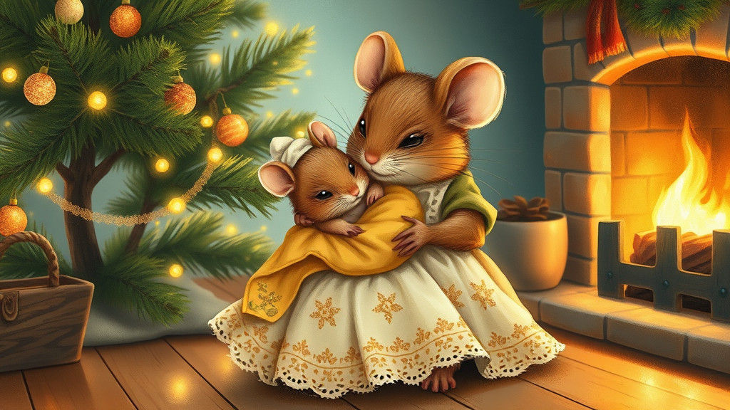Cozy Christmas Scene with Mother Mouse