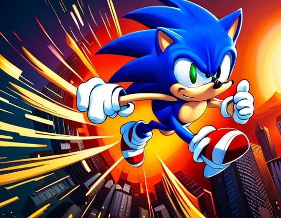 Sonic Hedgehog Car Crash in Splash Art Style