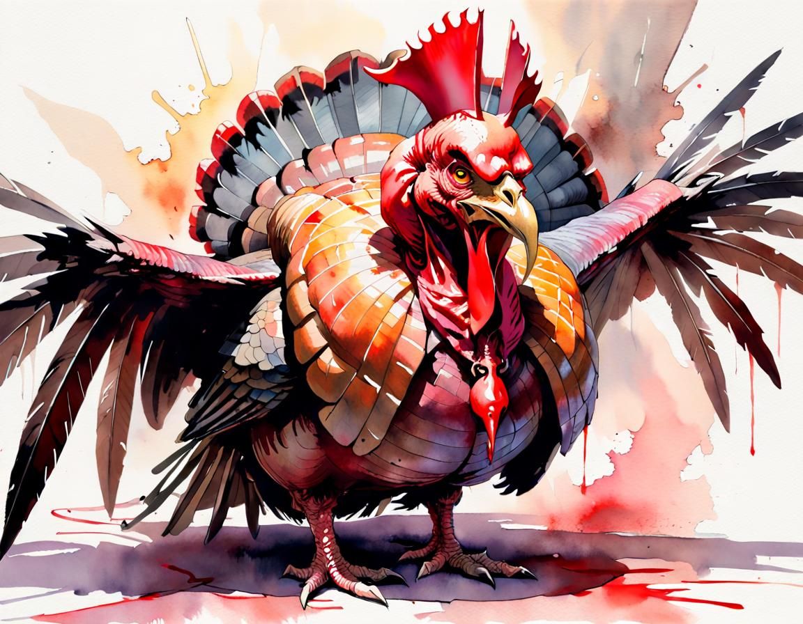 Demonic Turkey: Watercolor Calligraphy and Oil Painting