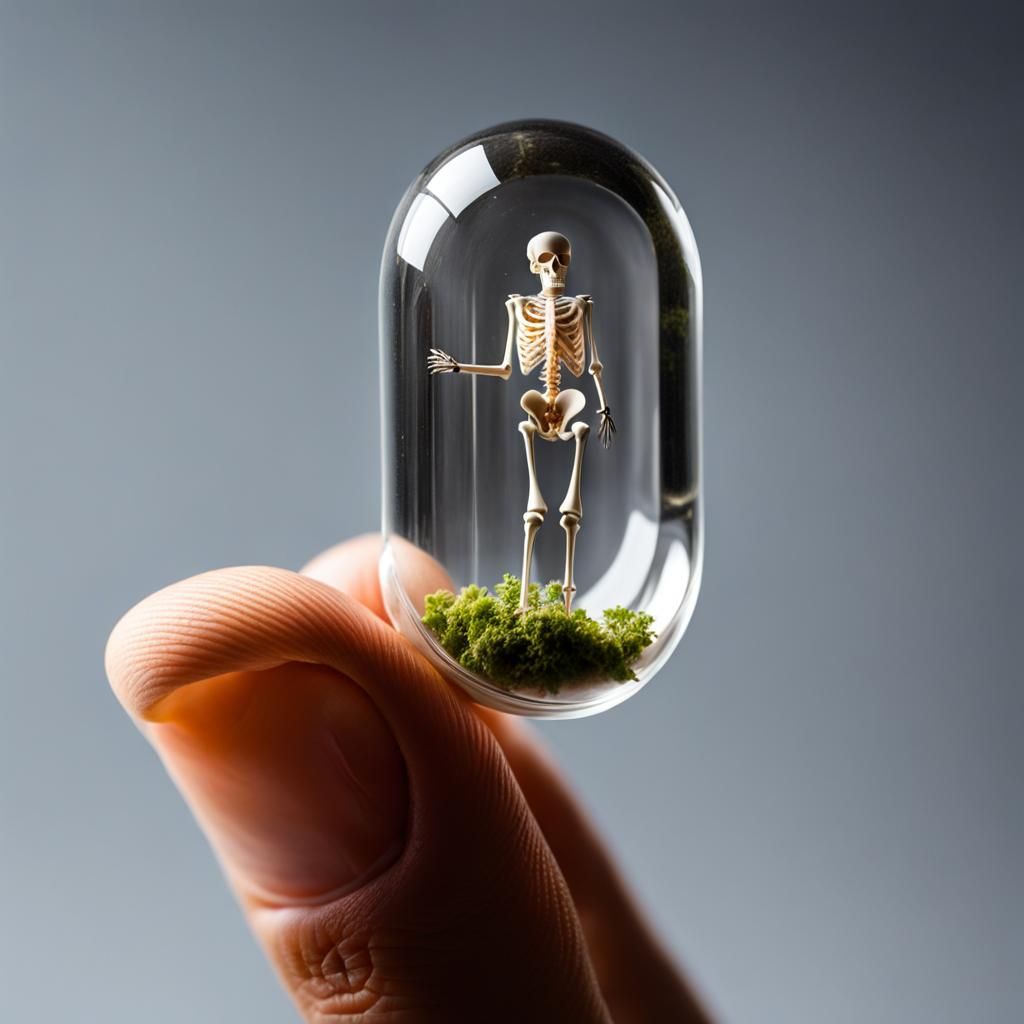 Miniature Skeleton Inside Transparent Capsule