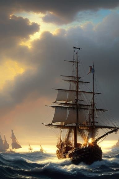 Pirate Ship Amidst Stormy Seas