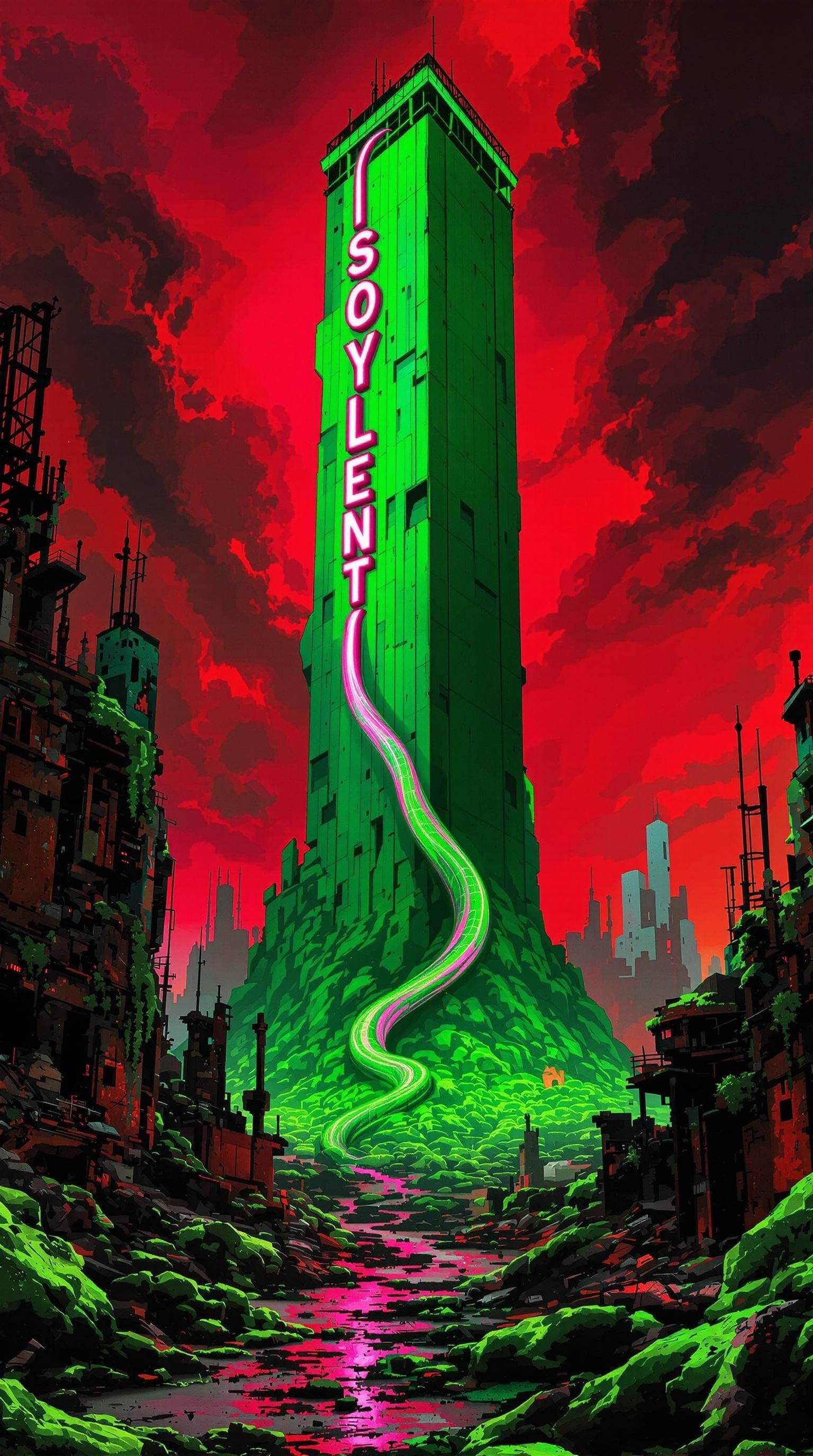 Cyberpunk Abomination Awakens in Ruins