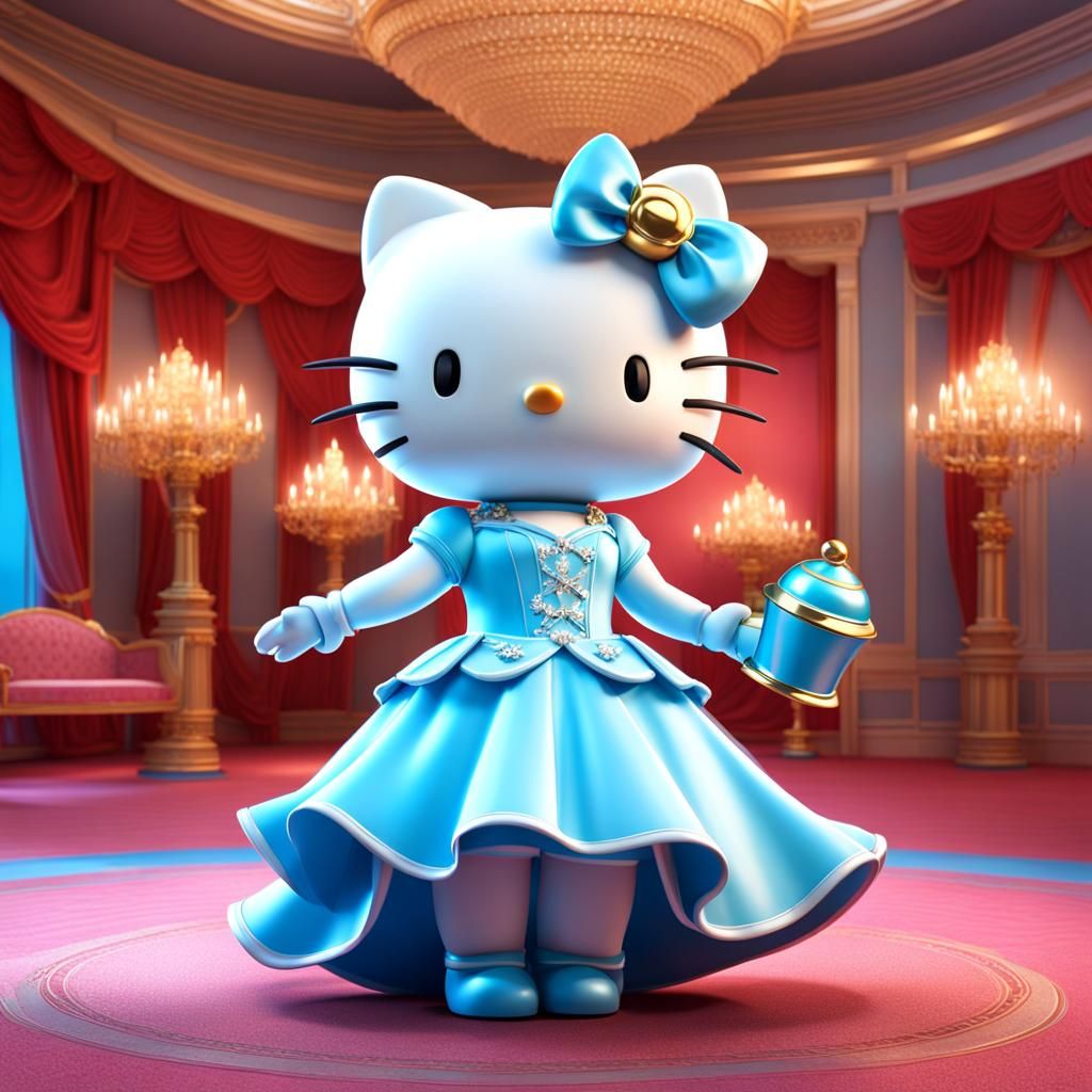 Hello Kitty in a Light Blue Ballroom Dress