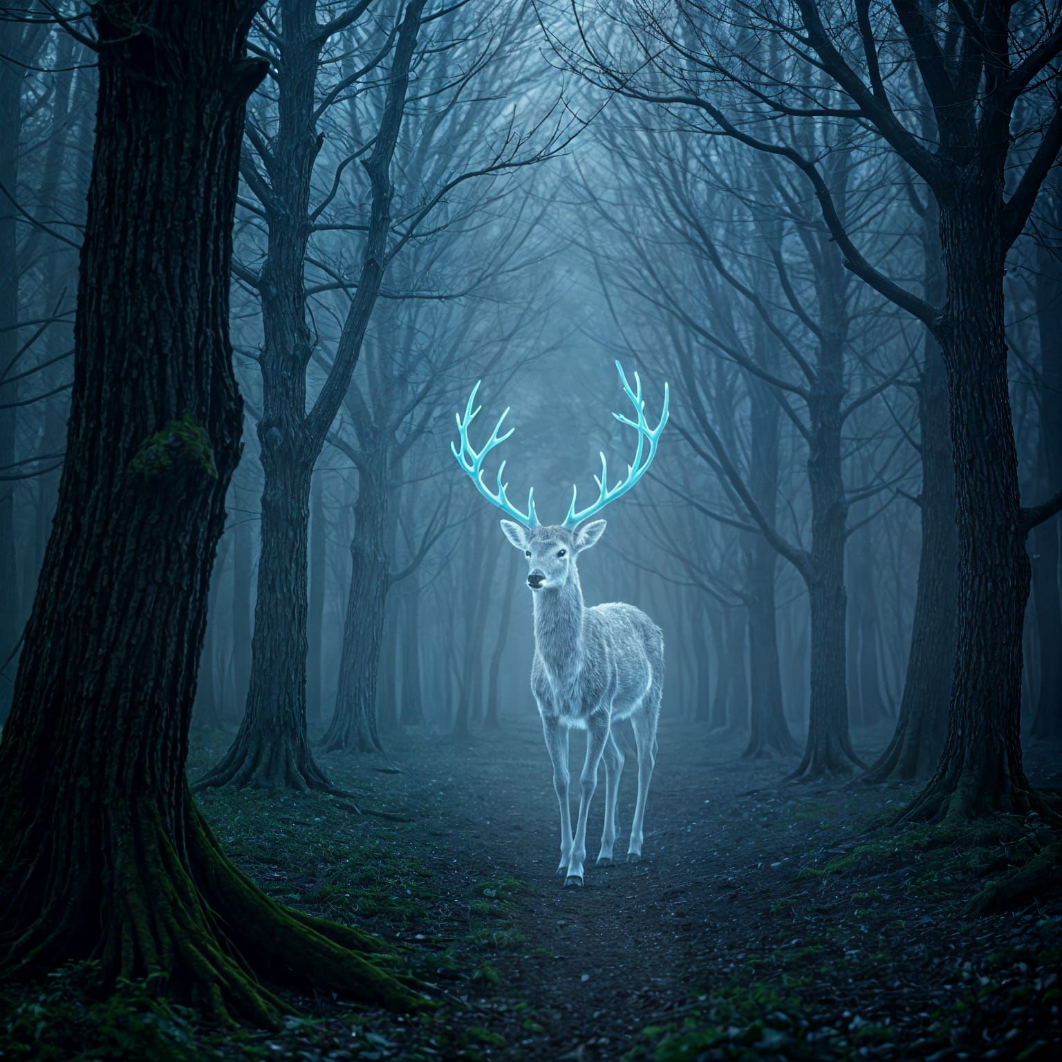 Bioluminescent Deer Leads Travelers Through Enchanted Forest
