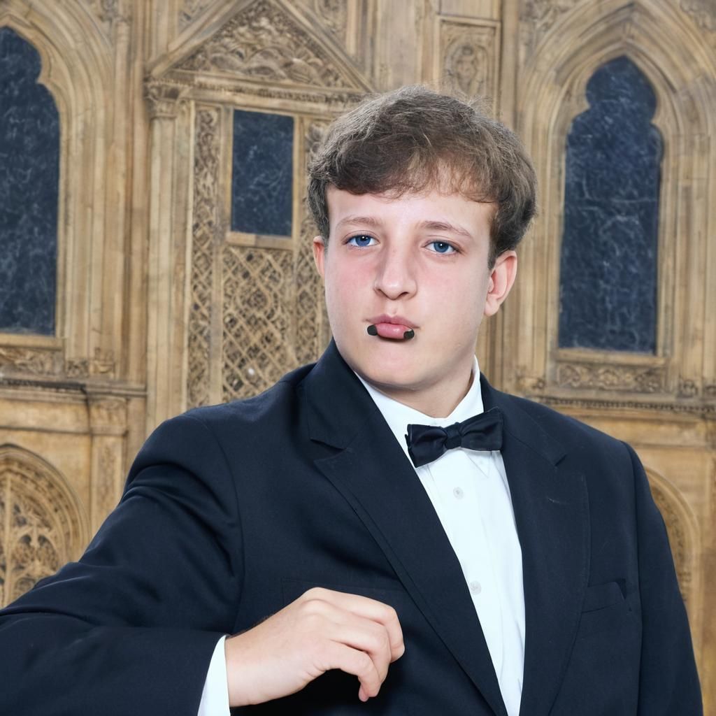 Politician Portrait in Tuxedo with Pipe and Briefcase