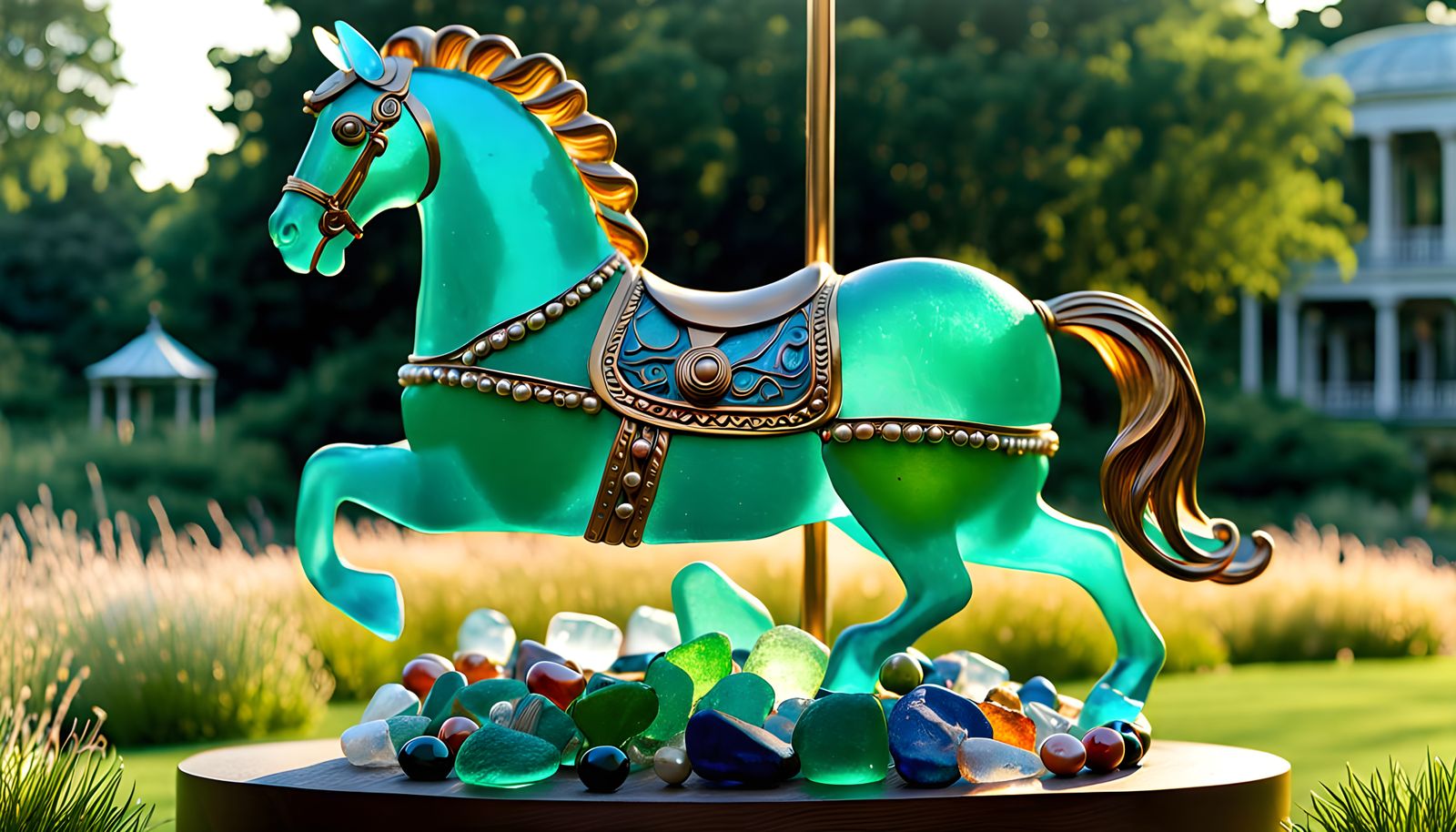 Sea Glass Carousel Sculpture in Avant-Garde Garden