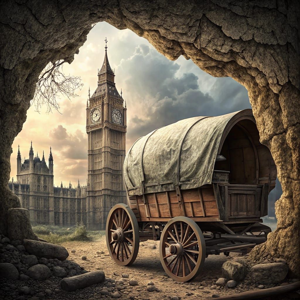 Covered Wagon Crashes Into Parliament, Surreal Scene