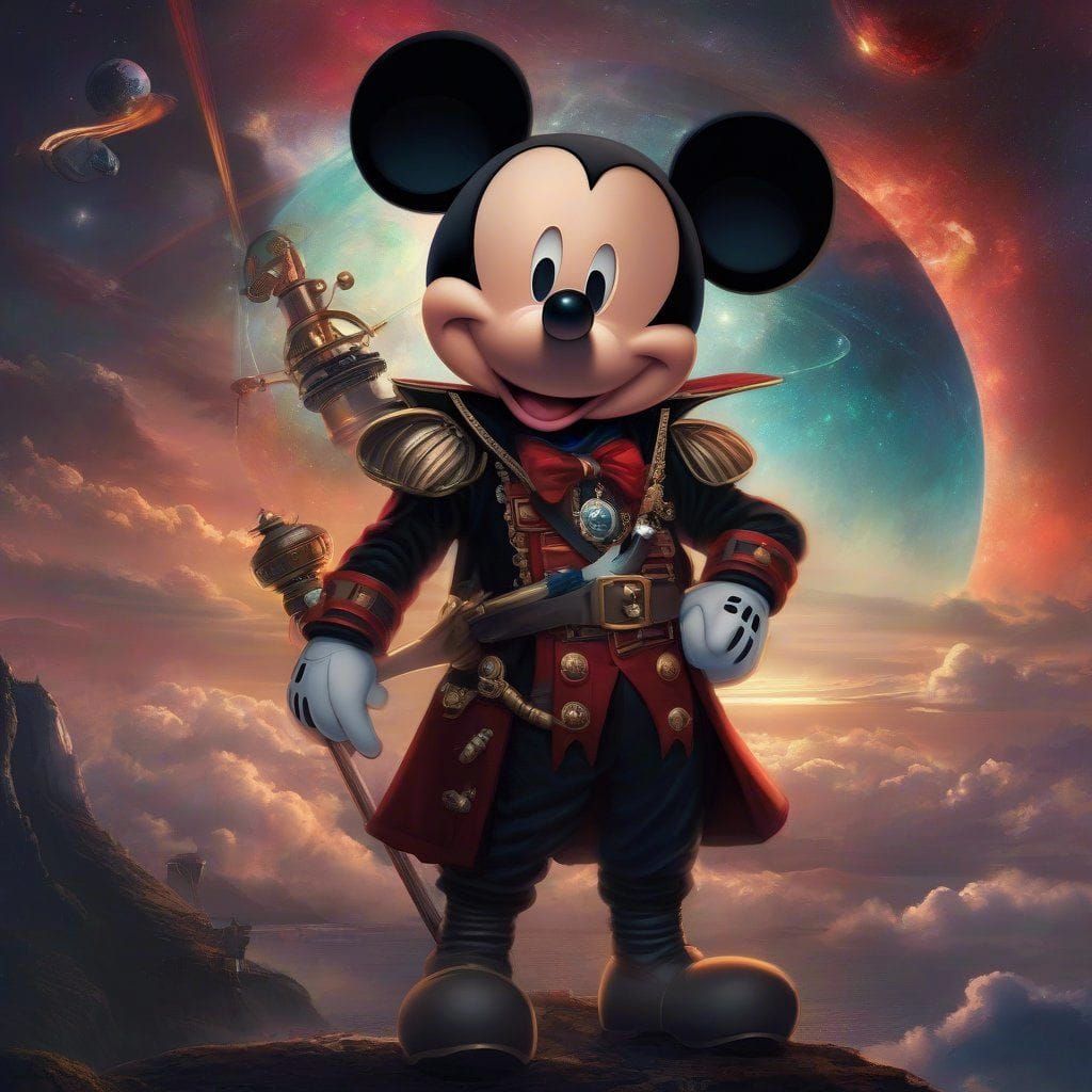 Portrait of Mickey Mouse as Space Pirate Captain Harlock from disney movie "Pirates of the space". Intricate _details. E...
