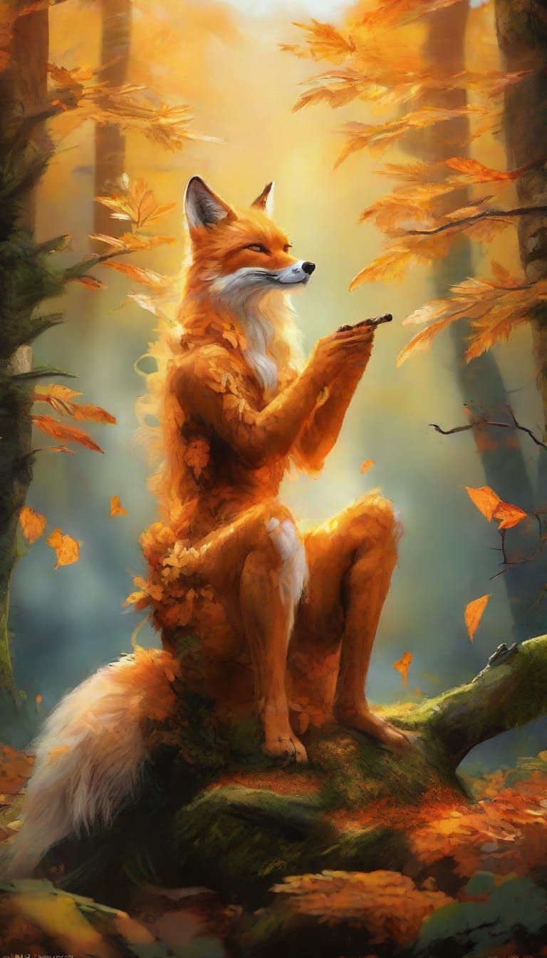 Whimsical Forest Spirit Playing Flute in Enchanted Woods